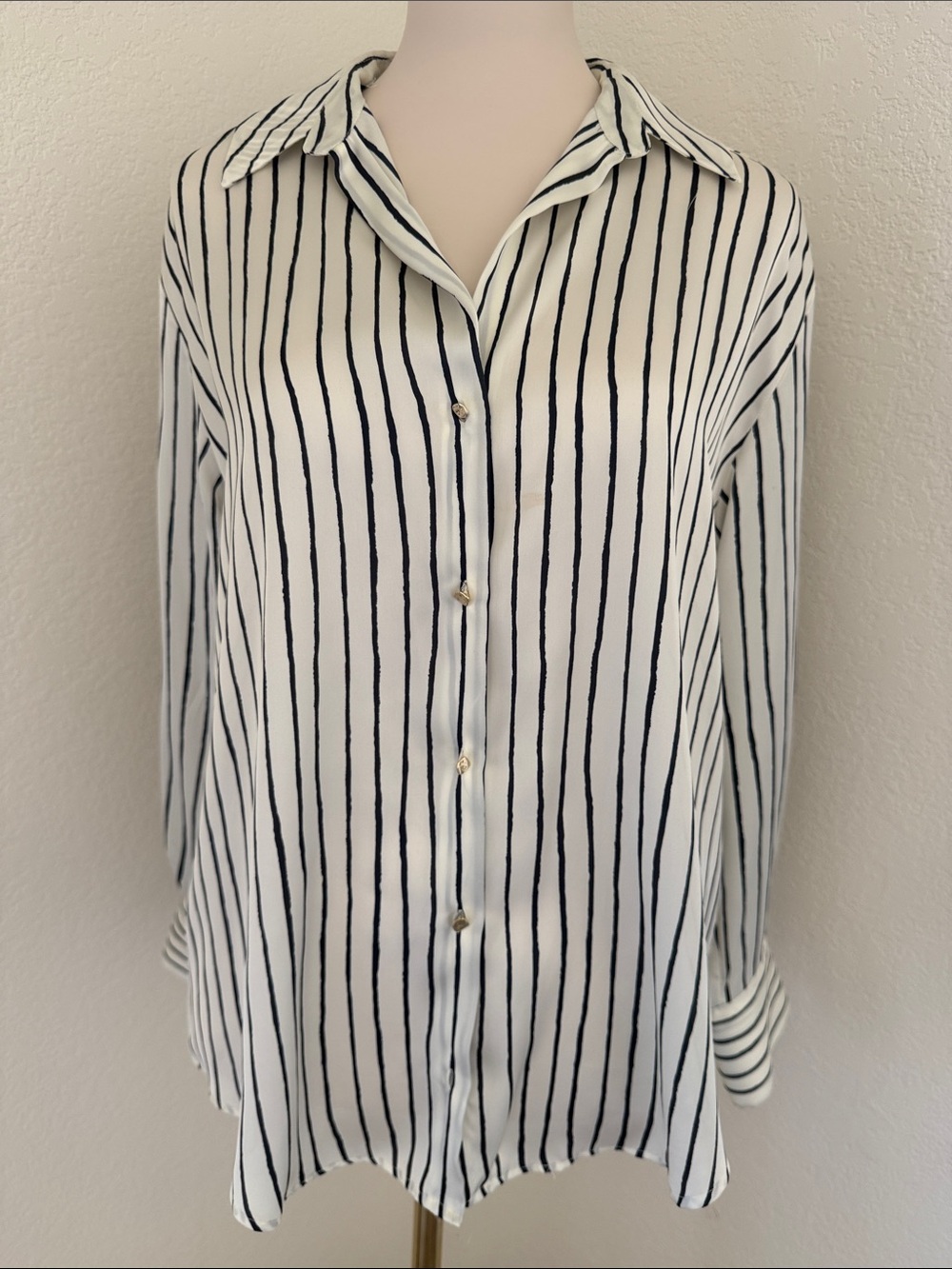 Zara White Satin effect Button Down with Gold Buttons